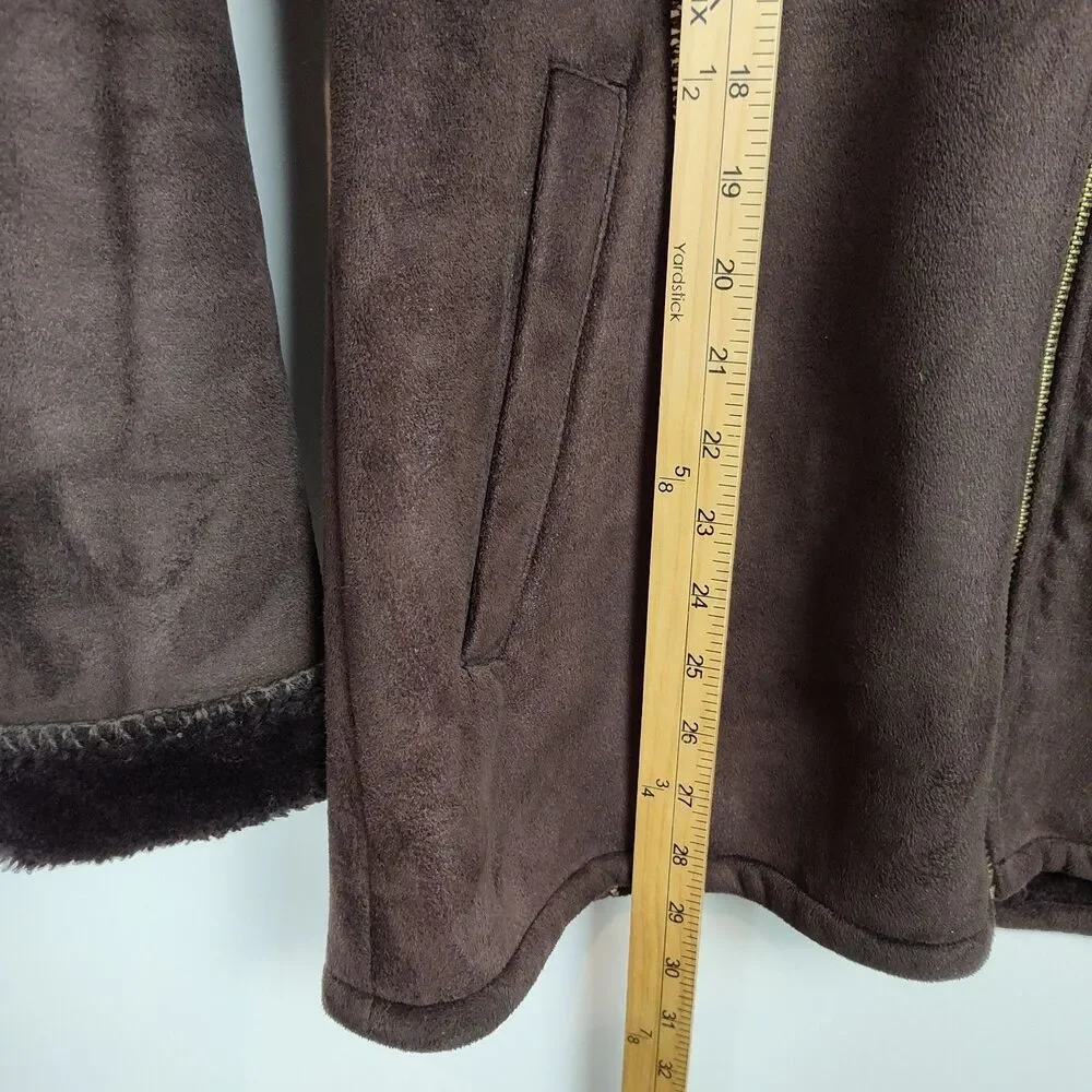 Ellen Tracy Full-Zip Coat women's M Dark Brown Hooded Lined Pockets‎